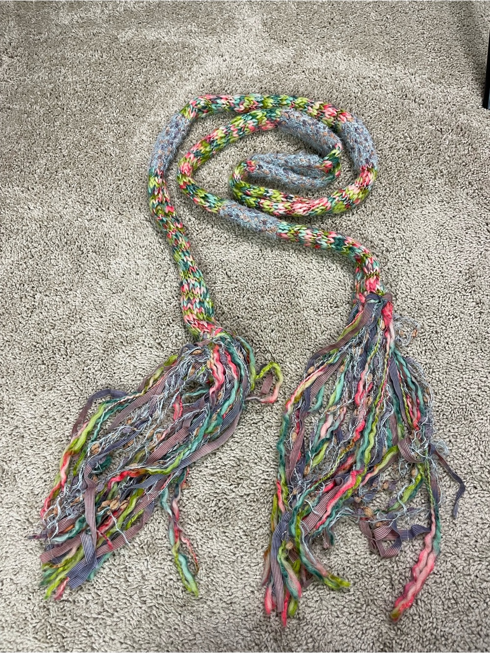 Urban Outfitters Multicolor Braided Fringe Scarf Belt